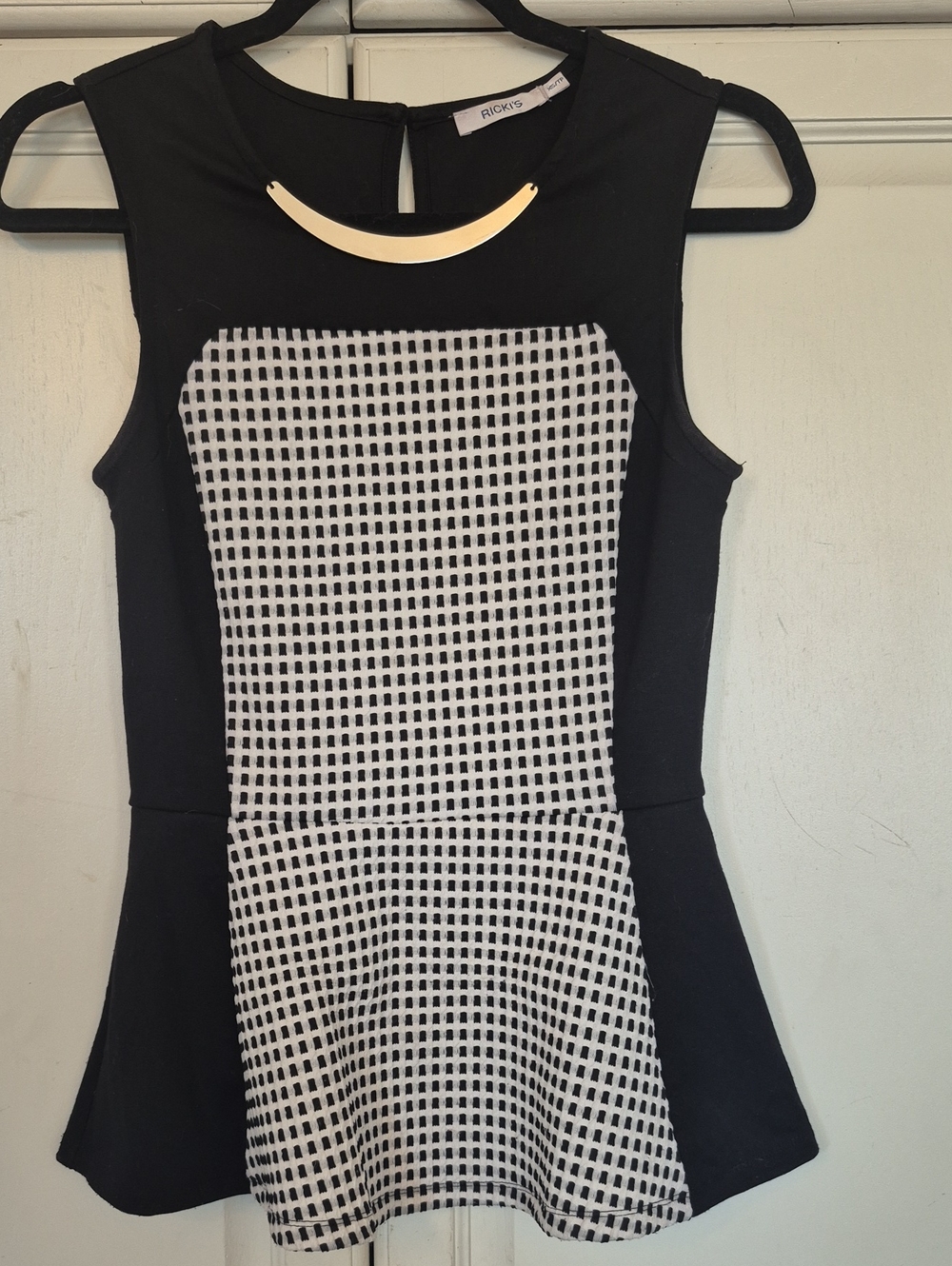 Ricki's Black and White Grid Peplum Top
